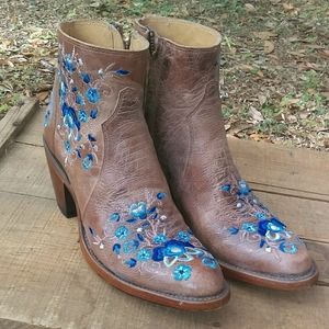 Blue floral embroidered booties